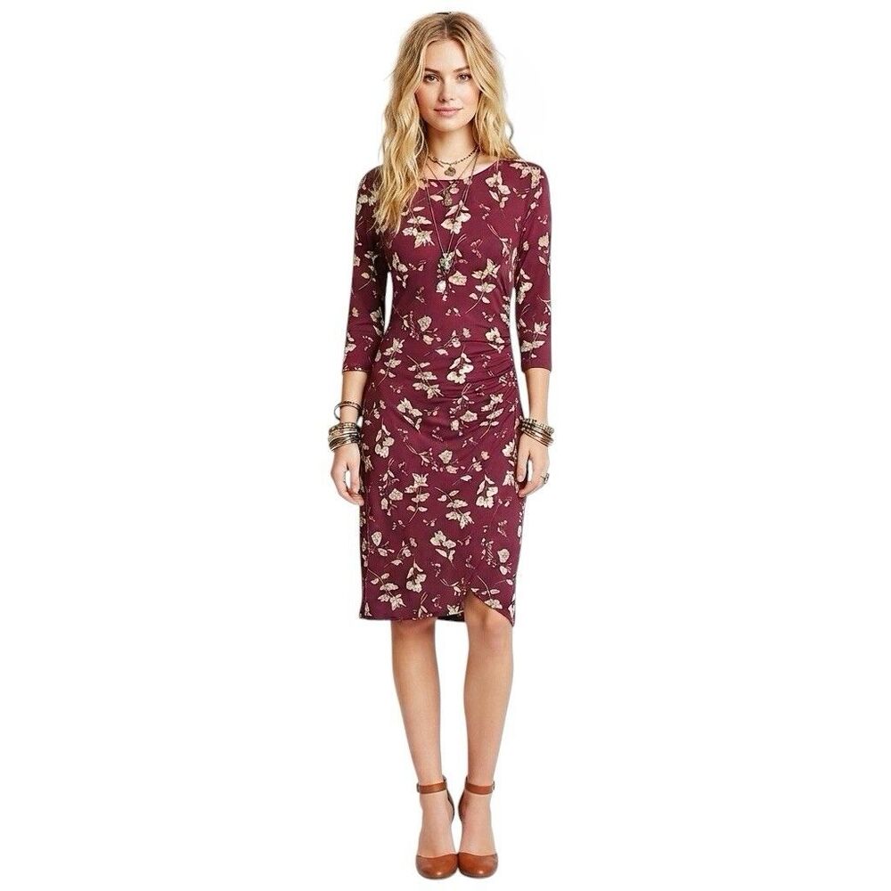 Verse Dress Womens Small Knee Length Ruched Side 3/4 Sleeve Floral Whimsigoth
